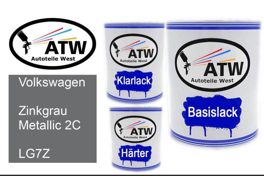 Volkswagen, Zinkgrau Metallic 2C, LG7Z: 1L Lackdose + 1L Klarlack + 500ml Härter - Set, von ATW Autoteile West.